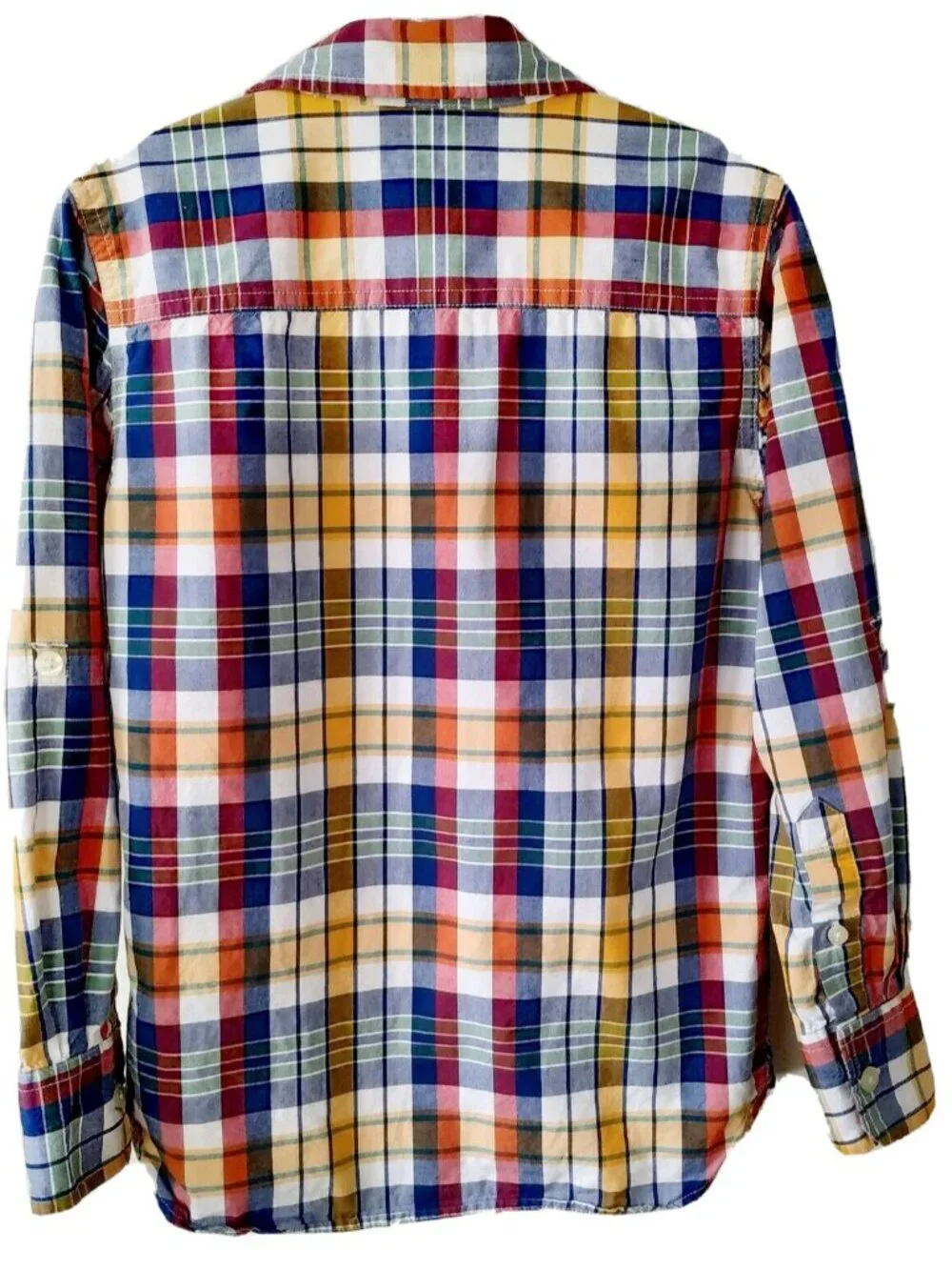 GAP Kids Boys Plaid Shirt Sz S Small  Roll tab Button Down Top Yellow blue red